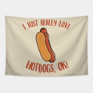 I Just Really Love Hotdogs OK Kawaii Hot Dog Tapestry