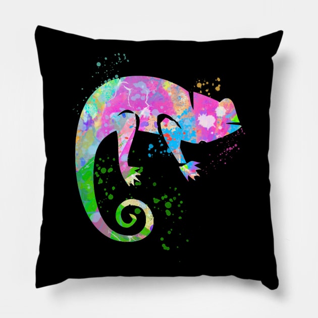 Chameleon Paint Splatter Lizard Art Reptile Pillow by joannejgg