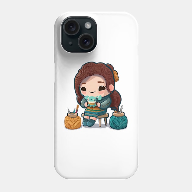 Chibi Knitting Mom Phone Case by ShirtStories