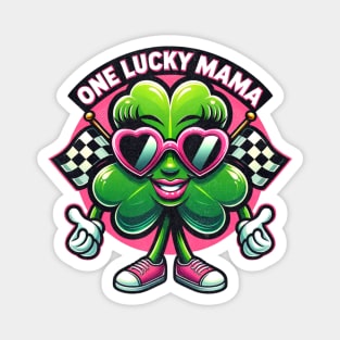 On Lucky Mama Funny Cute Shamrock Cool Sunglasses Racing Checkered Flag St Patrick's Day Irish St Paddy's Day Magnet