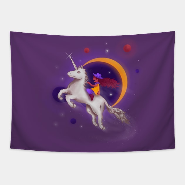 Elisa Rides Through Space Tapestry by linesonstuff