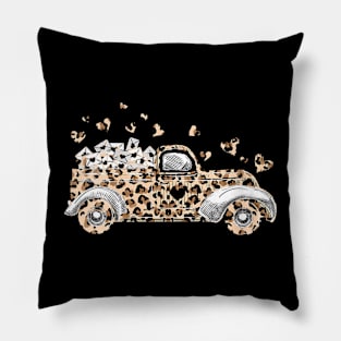 Buffalo Leopard Truck With Hearts Valentine's Day Pillow