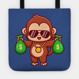 Cool Monkey Holding Money Bag Cartoon Tote