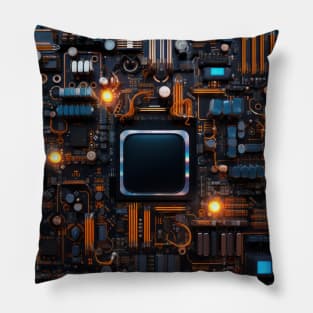 Cyber Circuit Cityscape Pillow