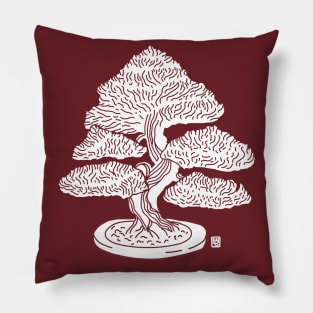 Bonsai Woodblock White Pillow