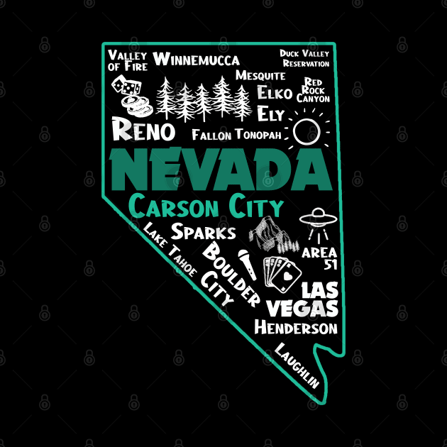 Carson City Nevada Map Las Vegas Winnemucca Reno Elko Ely Sparks Boulder City Henderson Laughkin by BoogieCreates