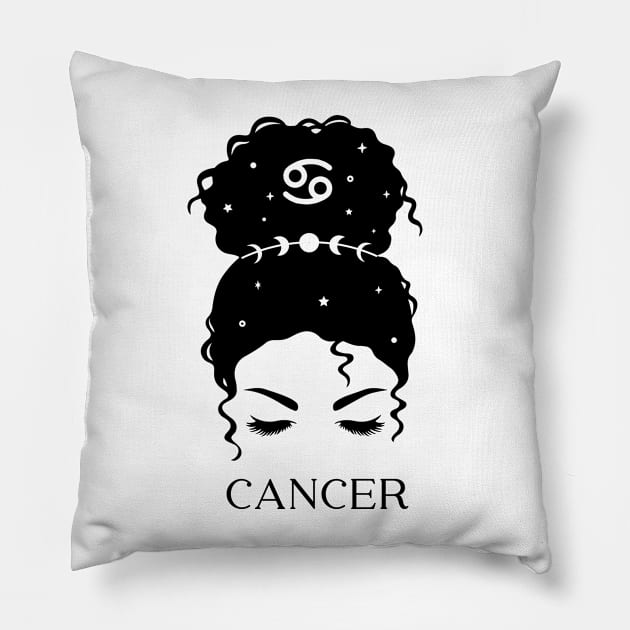 Messy Bun Celestial Queen: Cancer Zodiac Sign Pillow by The Cosmic Pharmacist