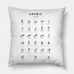 Arabic Alphabet Chart, Language Chart, White Pillow