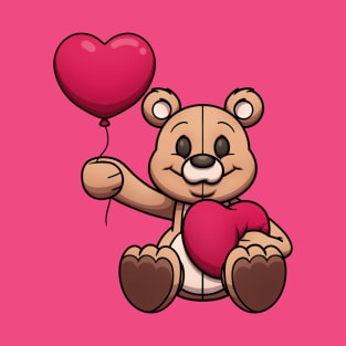 Cute Teddy Bear With Balloon And Heart T-Shirt