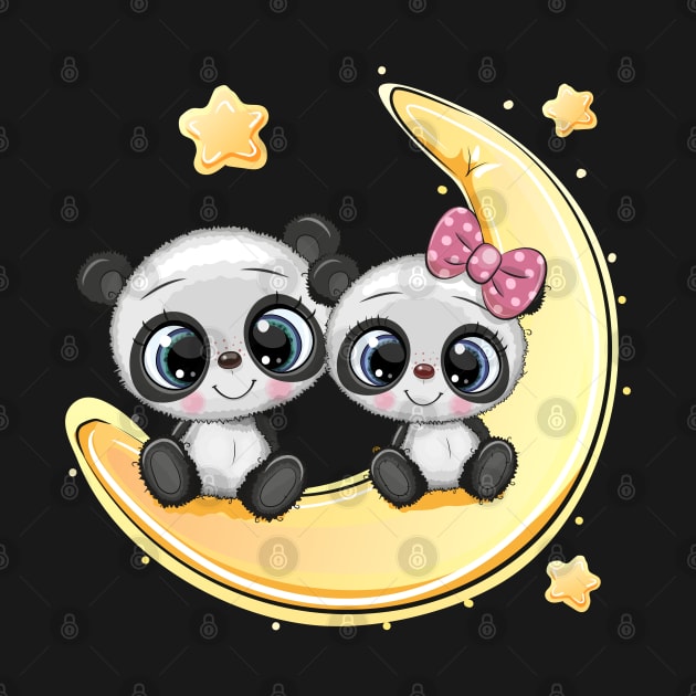 Two cute pandas is sitting on the moon. by Reginast777