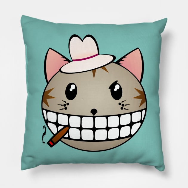 Gangster Cat - Grey Tabby Pillow by RawSunArt