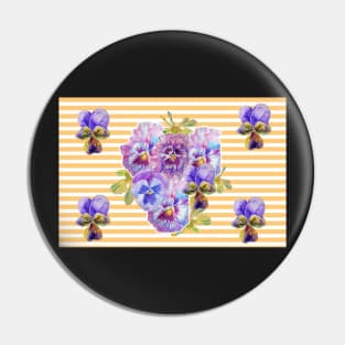 Shabby Chic Purple Pansy Watercolor Yellow Stripe Pin