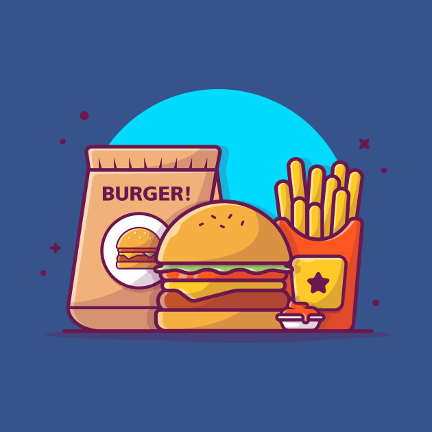 Take Away Burger, French Fries With Sauce Cartoon by Catalyst Labs