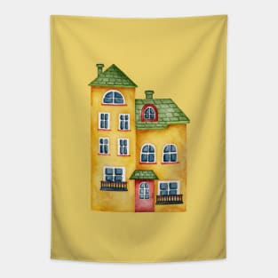 YELLOW VILLAGE HOUSE WATERCOLOR Tapestry