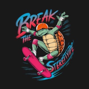 illustration featuring a fashionable and inspiring turtle character, gracefully executing a daring aerial skateboard trick_3 T-Shirt