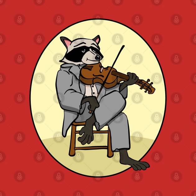 Funny Raccoon Playing Fiddle Violin by Huhnerdieb Apparel