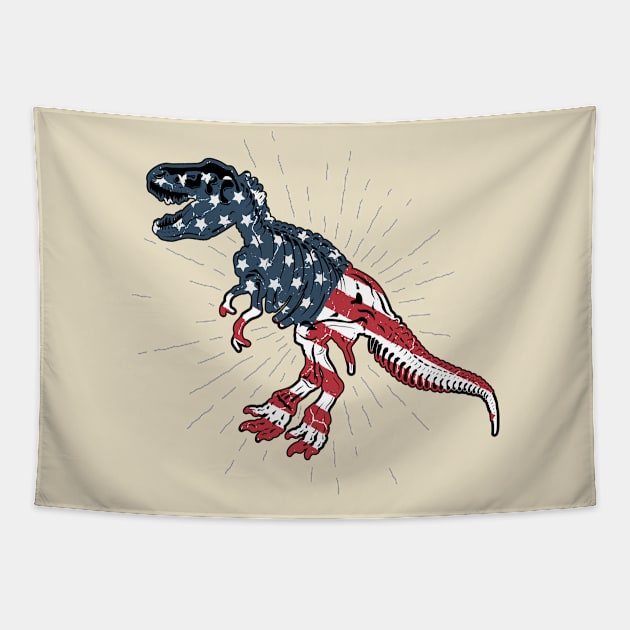 USA T-Rex Dinosaur USA Flag 4th of July Tapestry by Medtif