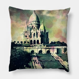 Sacré Coeur vintage Photo with colorful dots Pillow