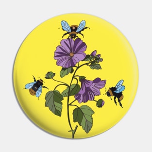 Botanical illustration of plants bindweed and bumblebees Pin