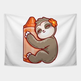 Orange Crayon Coloring Sloth back to school gifts Tapestry