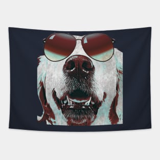 White dog wearing sunglasses Tapestry