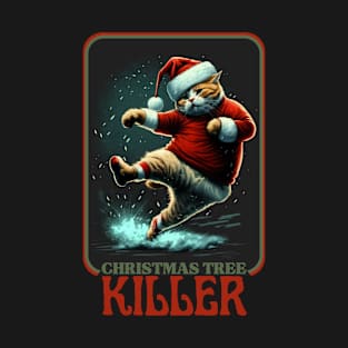 Christmas Tree Killer Retro Vintage Cat xmas Christmas T-Shirt