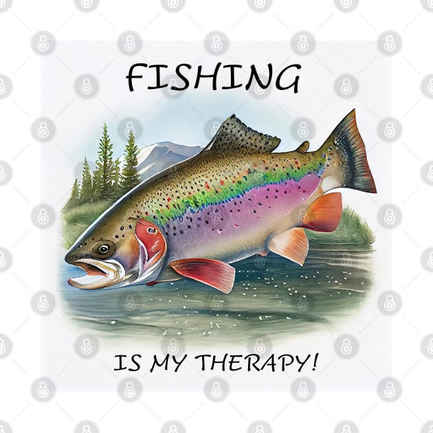 Fishing is my therapy rainbow trout fish watercolor by Danielleroyer