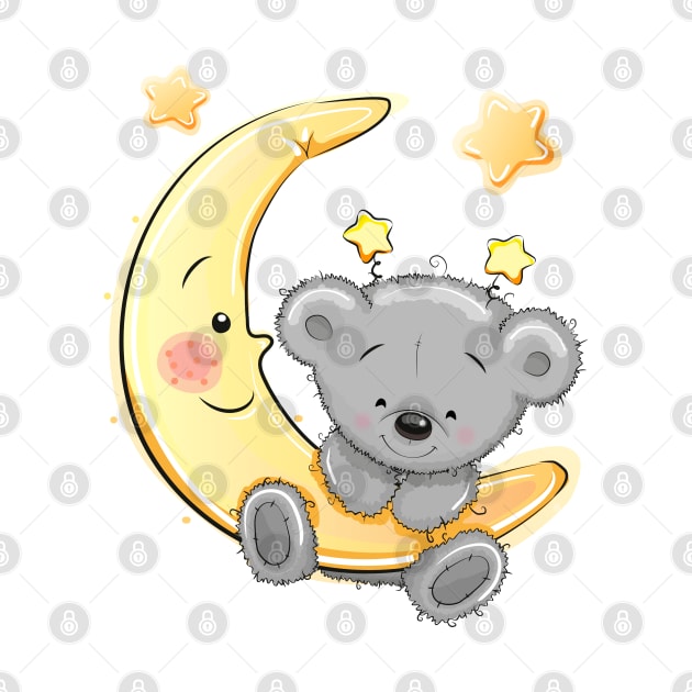 Cute teddy bear hanging on the moon by Reginast777