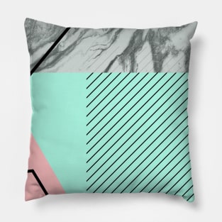 Grey marble green pink background Pillow