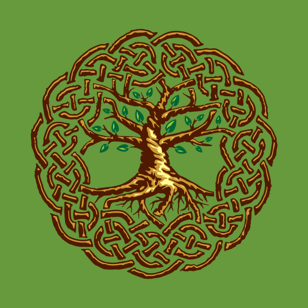 Celtic Tree of Life with green leaves by yulia-rb