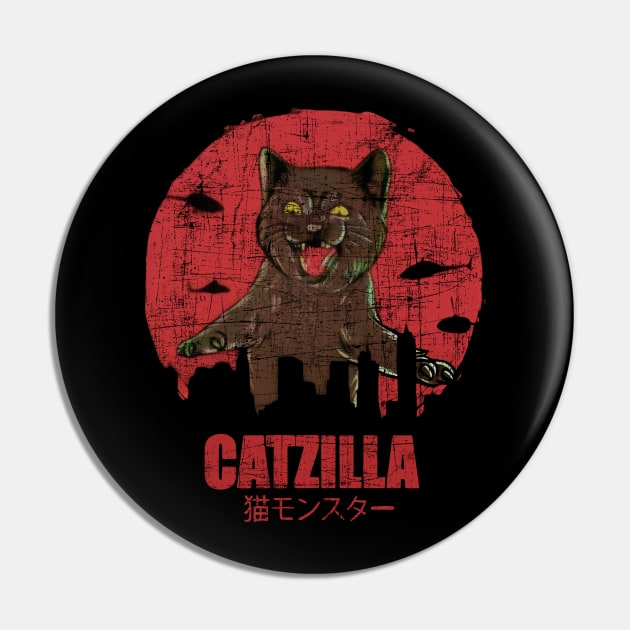 Catzilla Vintage Grunge Pin by bhatia reasonone