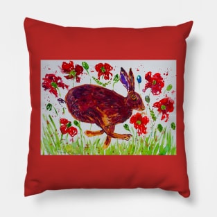 Hare Leaping among Poppies Pillow