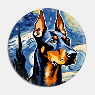 Doberman Pinscher Dog Breed Painting in a Van Gogh Starry Night Art Style Pin