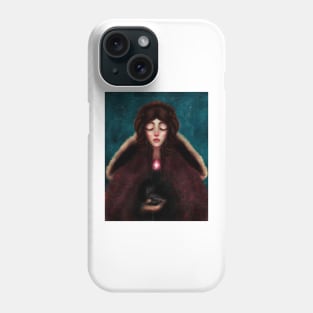 Young Girl in a Renaissance Cloak Holding a Raven With a Starry Night Sky- Gothic Art- Witch Art Phone Case