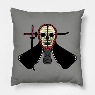 Samurai Warrior Skull Wearing Japanese Kendo Mask Pillow