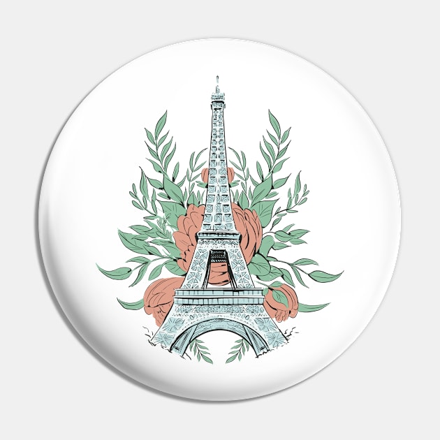 Eiffel Tower with Roses Pin by SunburstGeo