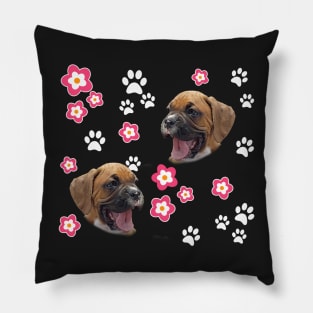 Cute Boxer Puppy, on Teal Green with Flowers Pillow