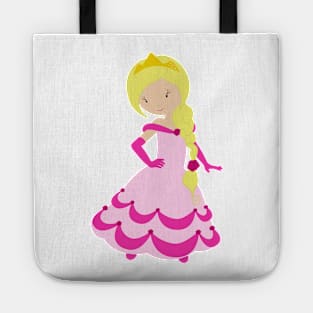 Cute Princess, Blonde Hair, Crown, Pink Dress Tote