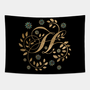 Luxury Golden Calligraphy Monogram with letter H Tapestry