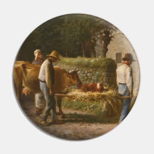 Peasants Bringing Home a Calf Born in the Fields by Jean-Francois Millet Pin