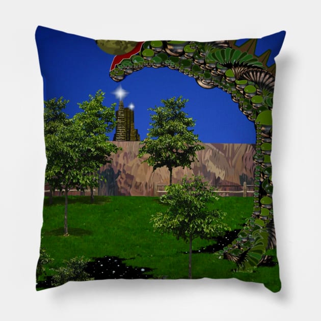 Planet Eating Worm Dragon Pillow by dennye