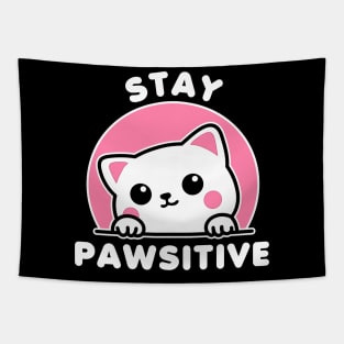 Stay Pawsitive Cute Cat Kawaii Tapestry