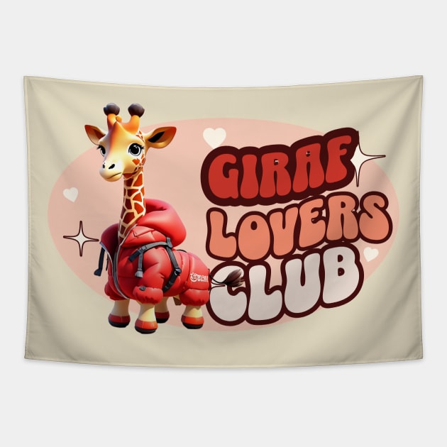 Cute Giraffe personified with red jacket Kids Tapestry by Moonlight Forge Studio