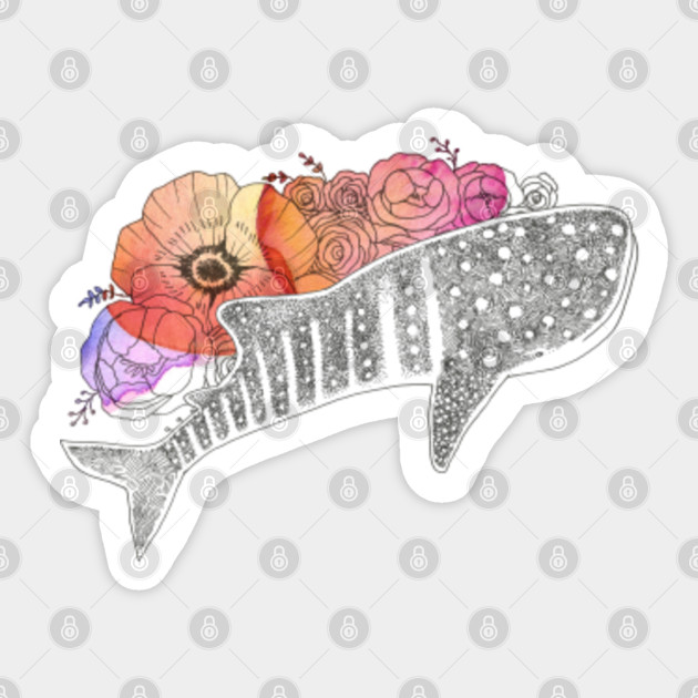 Watercolor Flower Whale Shark Whale Shark Sticker Teepublic