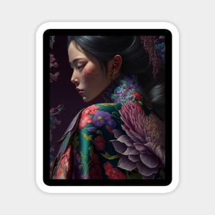 Geisha in floral kimono Magnet