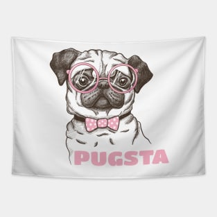 Pugsta - Hipster Pug Girl Puppy Dog Bow Tie & Glasses Tapestry