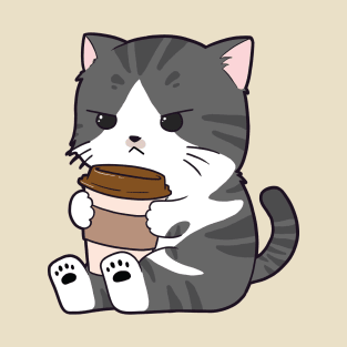 Tabby Cat Drinking Coffee T-Shirt