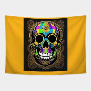 Skull colorful mandala art number 43 Tapestry