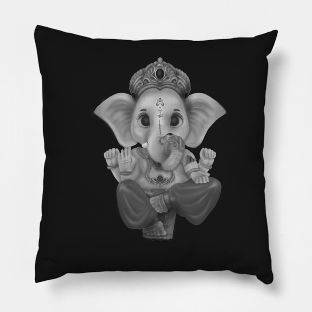 Black and white Lord Ganesha Pillow by cgcreation