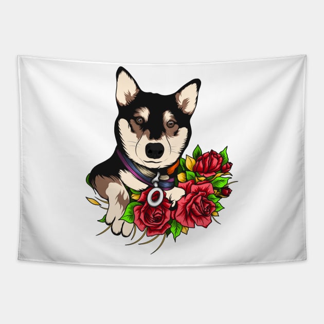 Dog and flower Tapestry by Aryaatmawira Art